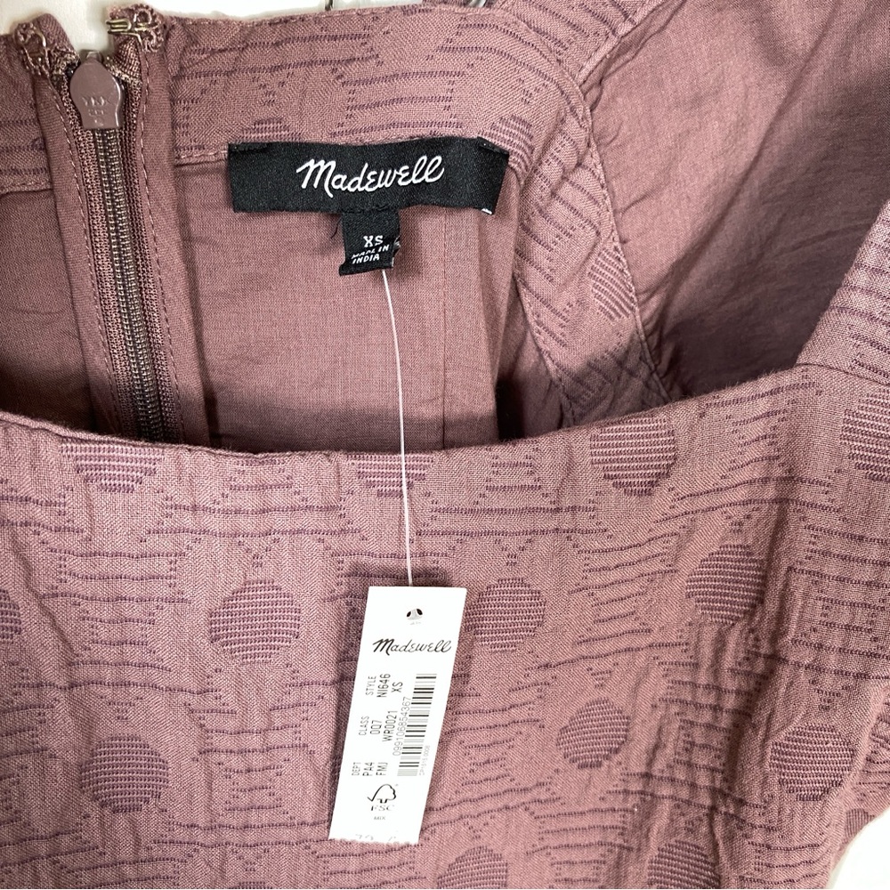 Madewell Quilted Puff-Sleeve Mini Babydoll Dress Dusty Purple Fig Pockets XS NWT - Picture 7 of 12